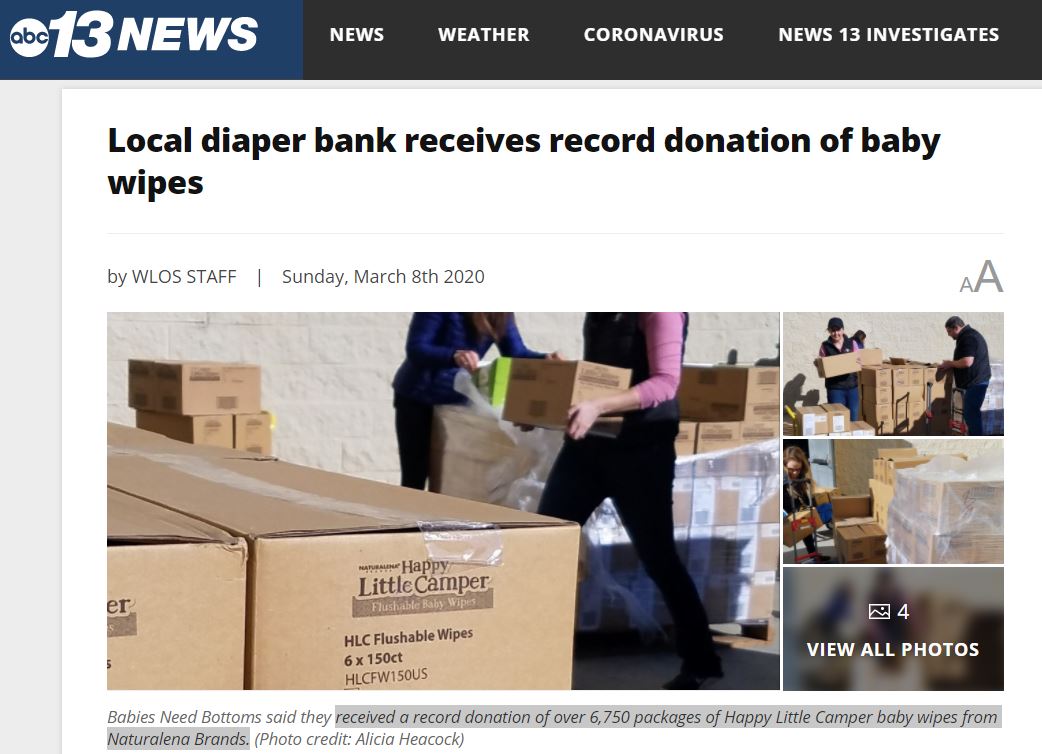 Diaper Bank Receives Record Donation of Baby Wipes
