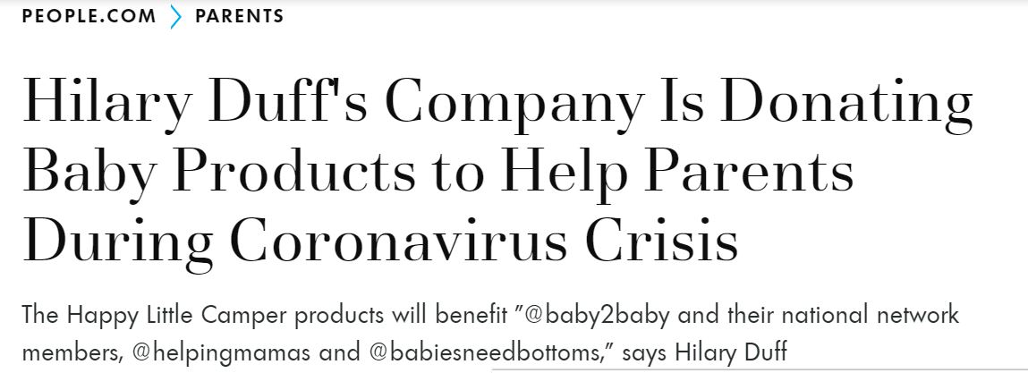 People Headline: Hilary Duff's Company Donating Baby Products